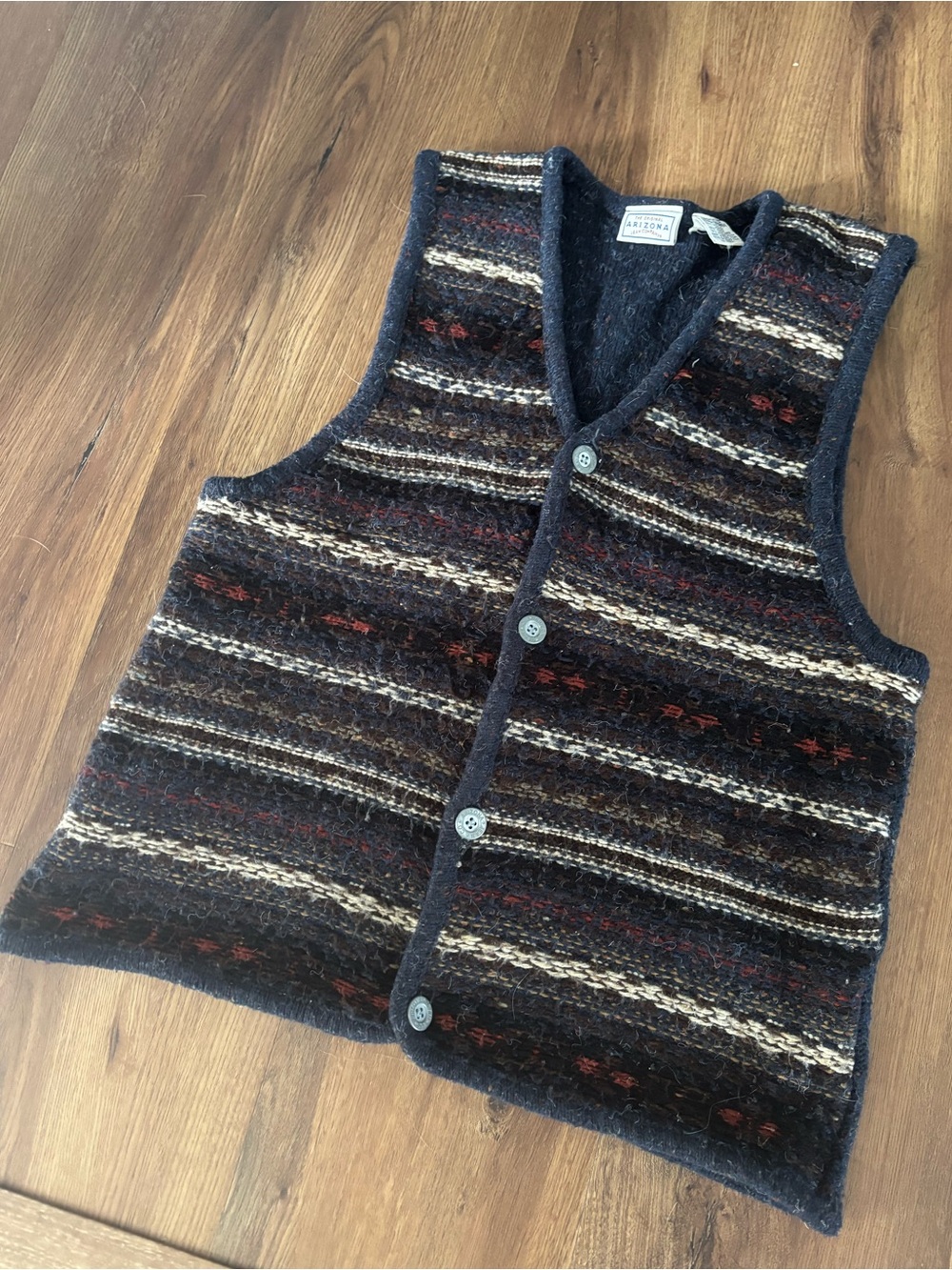 Vintage Arizona Women’s Wool Blend Knit Striped Button Vest size XL